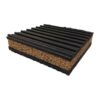cork-rubber-anti-vibration-pad-single-angle Single cork rubber anti vibration pad viewed at an angle, straight ribbed rubber face with a cork core