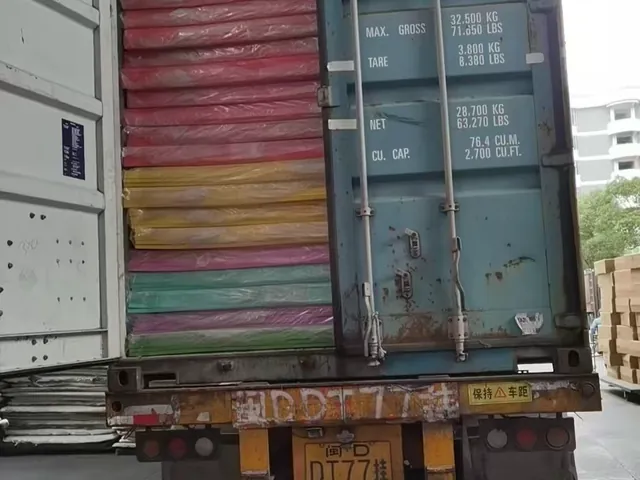 colored EVA foam loaded into container for export to Peru