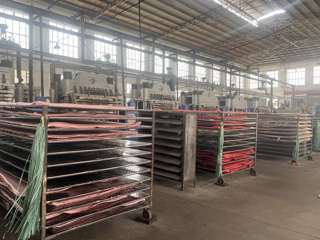 EVA foam sheets curing on racks