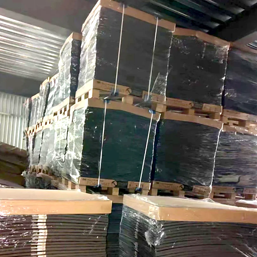 Bulk EVA foam mats on wooden pallets with stretch film
