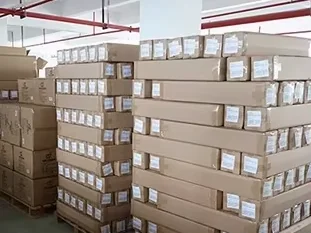 Labelled cartons of marine EVA foam sheet stacked on pallets in the SANSD warehouse