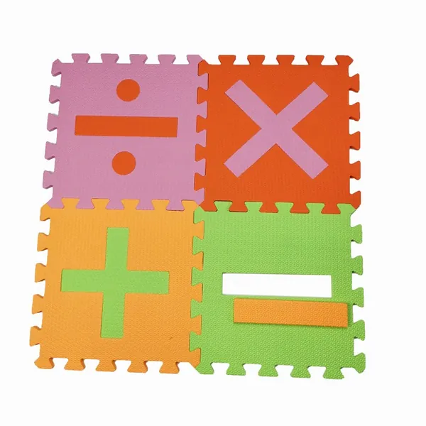 EVA puzzle mat tiles with plus, minus, multiply and divide symbols