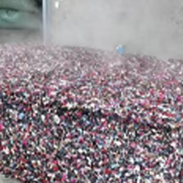 EVA foam chips compressed into a rebonded foam block under heat and pressure
