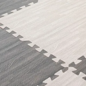 Two-tone grey wood-grain EVA puzzle mat surface